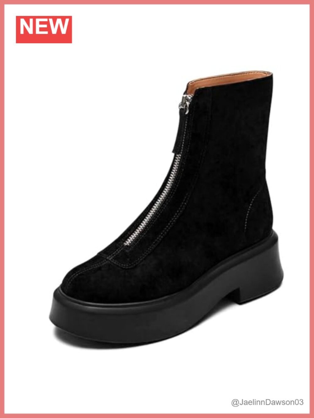 Women's Platform Ankle Boots Leather Chelsea Booties Block Heel Round Toe Zipper